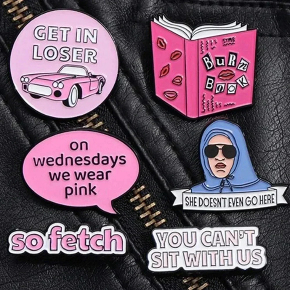 6pc pink blue Mean Girls enamel pins burn book get in loser backpack hat… - Picture 5 of 6